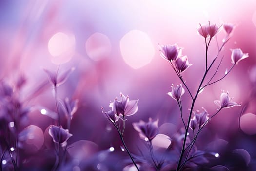 Beautiful Wide Angle soft spring background with lilac flowers. Panoramic pastel floral pink and purple template Web banner. greeting card with Copy Space
