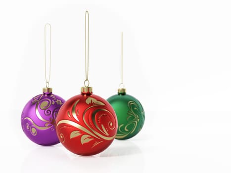 Christmas baubles isolated on white background. 3D illustration.