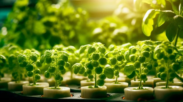 Hydroponics vegetables plant growing in greenhouse. AI generated