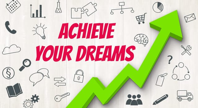Ascending arrow with icons - Achieve your dreams