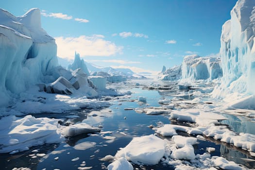 Melting icebergs by the coast of Greenland, on a beautiful summer day - Melting of a iceberg and pouring water into the sea - Greenland