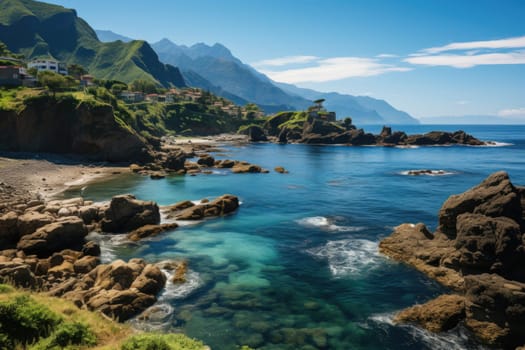 Landscape with Seixal village of north coast, Madeira island, Portugal.