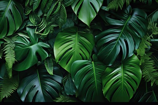 Green leaves background. Green leaves color tone dark in the morning.