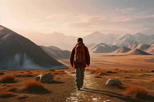 Hiking with mountain climbing with a person with a backpack on his back.