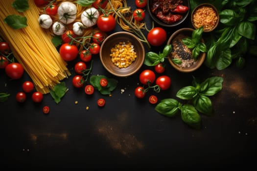 Italian food ingredients for Spaghetti Bolognese.