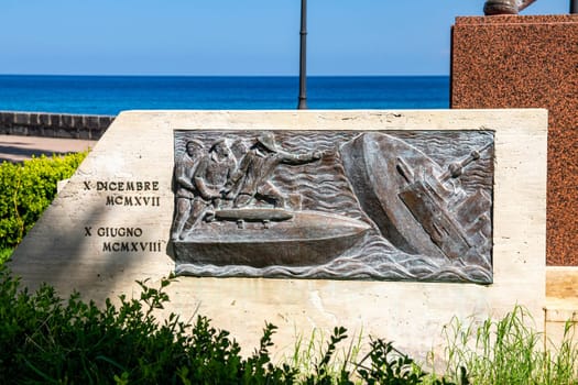 MILAZZO, SIZILY, Italy - 03 October 2023. Memorial to Luigi Rizzo, an Italian naval officer from Milazzo who sank ships as a commander of motor torpedo boats in World War I.