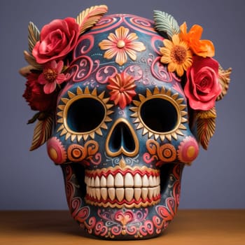 Dia de los muertos traditional calavera sugar skull decorated with flowers the day of the dead illustration.