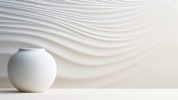 Minimal background. round clay white vase on a white background. copy space
