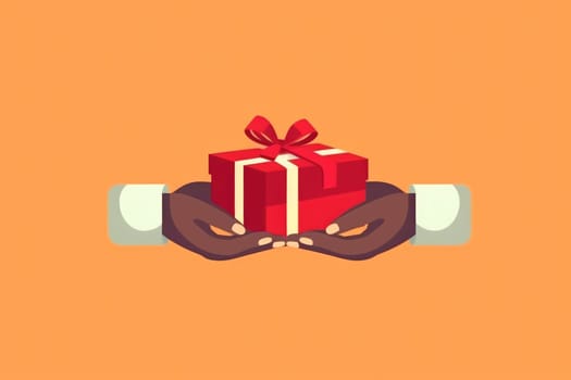 New Year's gift in hands. image of a surprise box in flat style. Ideal for cards, posters, tabloids, social media and web design.