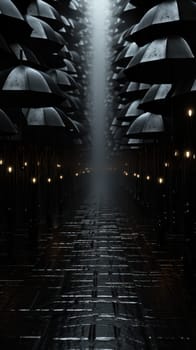 vertical background with black umbrellas, gloomy moody atmosphere.