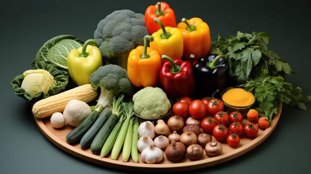 harvest of farm vegetables on wooden table.agriculture.