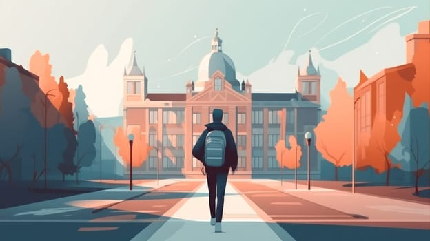 Rear view of a young man tourist on the street, autumn day