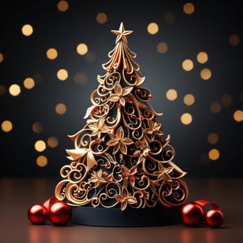 Beautiful Christmas card, red and gold tree. space for copying.
