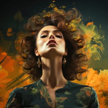 Drawing of a woman's portrait, painted with bright colors. Suitable for use in projects dealing with feelings, emotions, inner peace, creativity and imagination.