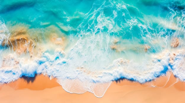 Coast with waves as a background from top view. Summer seascape from air. Travel image. AI generated