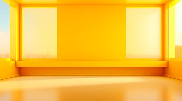 Empty Living Room Apartment Modern Interior. Light Home Living Room With Windows And Yellow Wall With Ceiling. Real Property Inside Design.AI generated