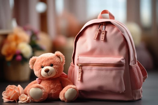 School backpack on table in room.