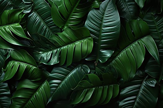 Green leaves background. Green leaves color tone dark in the morning.