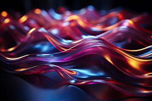Sound musical waves oscillating dark blue red yellow light, Abstract technology background.