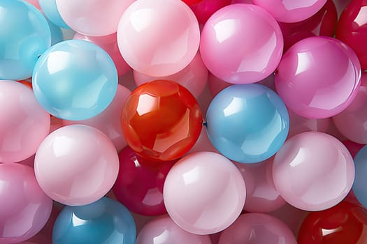 Many colorful balloons decorated wall as background
