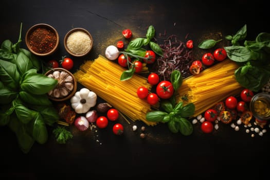 Italian food ingredients for Spaghetti Bolognese.