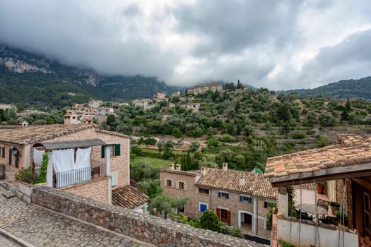 Historic center of Deia, municipality and small coastal village in Serra de Tramuntana. Architectural treasures, historic center and its Mediterranean architecture. Balearic Islands Mallorca Spain.