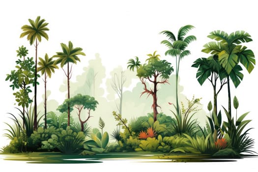 Cartoon palm tree. Jungle palm trees with green leaves, exotic hawaii sunny forest, miami greenery coconut beach palms isolated tropical vacation.