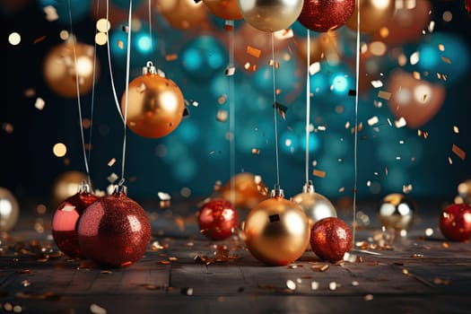 A large number of celebration and party colorful golden and blue balloons with blue backgrounds. Event decoration. New year eve. Christmas party. Celebration
