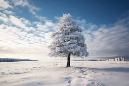 Winter trees in mountains covered with fresh snow.