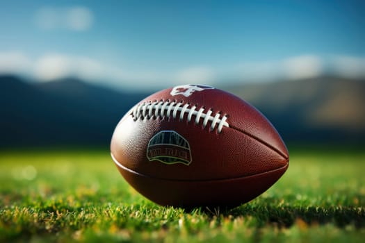 American football on football field background.