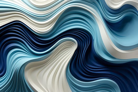 Swirl Futuristic bright Geometric intricated 3D wall in waves in light blue and white.