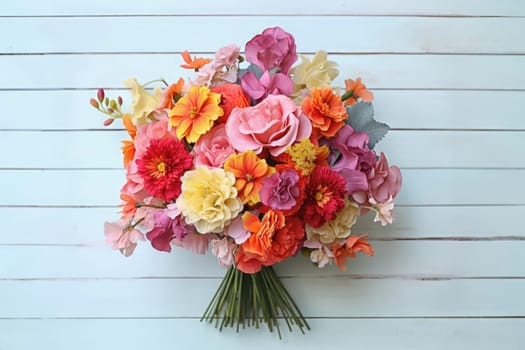 Summer colorful flowers on vintage wooden background.