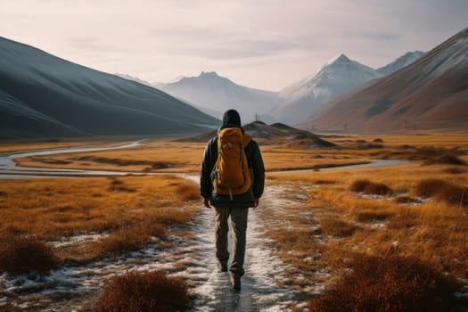 Hiking with mountain climbing with a person with a backpack on his back.