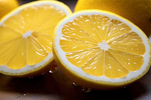 Lemon wedges on a cutting board. close up.