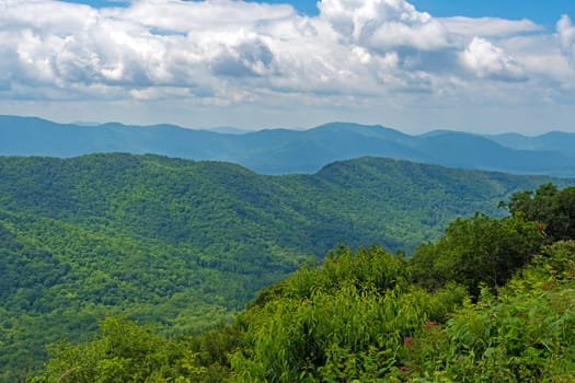 Green Hills on a Sunny Mountain Summer Day on the Blue Ridge Parkway in North Carolina
