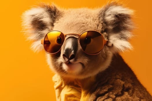 Koala looking cool and trendy with sunglasses and stylish accessory in the eucalyptus tree. A symbol of wildlife protection and conservation. AI generated.