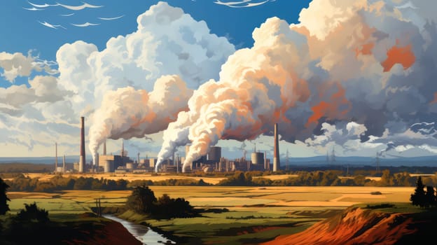 Abstract industrial landscape background.factory smoke clusters pollute the environment, and pollution damages the environment. environmental protection concept