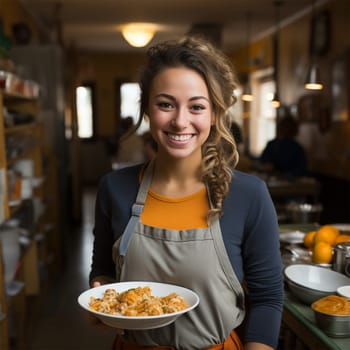 friendly volunteer with a plate of food for the poor. helping social workers distribute food to the homeless and poor. caring for the poor and those affected by natural disasters or war.