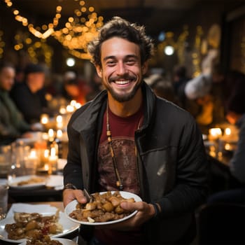 friendly volunteer with a plate of food for the poor. helping social workers distribute food to the homeless and poor. caring for the poor and those affected by natural disasters or war.