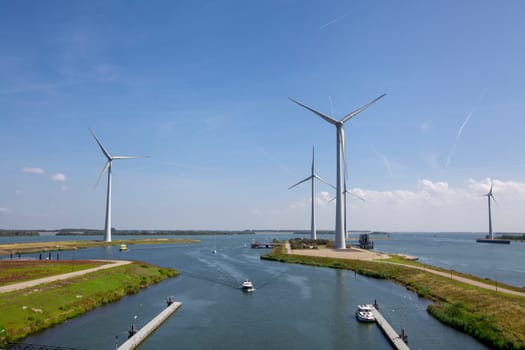 Krammersluizen lake krammer. Drone photograpy from the delta works in Zeeland in the Netherlands