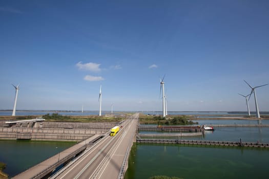 Volkeraksluizen lake krammer. Drone photograpy from the delta works in noord brabant in the Netherlands