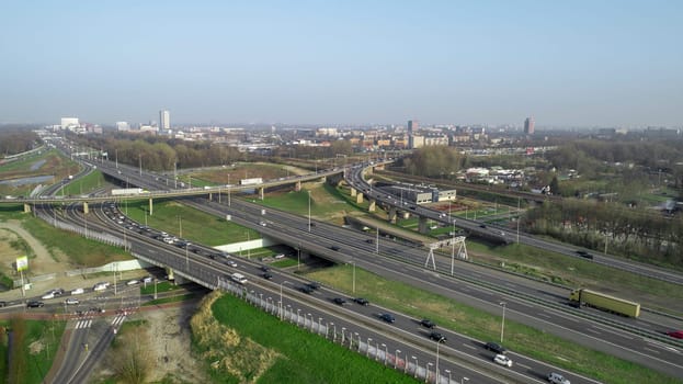 Aerial view of a massive highway intersection in Rotterdam, The Netherlands