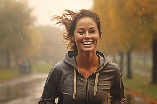 Young woman running outdoor during workout on autumn day. Woman jogging in park. Active woman. Cardio training. Physical fitness. Cardio workout. Healthy lifestyle. Daily routine. Body exercises