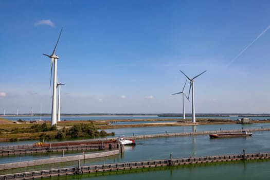 Volkeraksluizen lake krammer. Drone photograpy from the delta works in noord brabant in the Netherlands