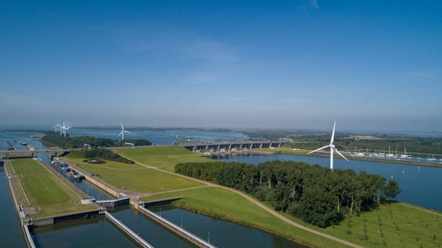 Volkeraksluizen Hollands Diep. Drone photograpy from the delta works in the netherlands in the Netherlands