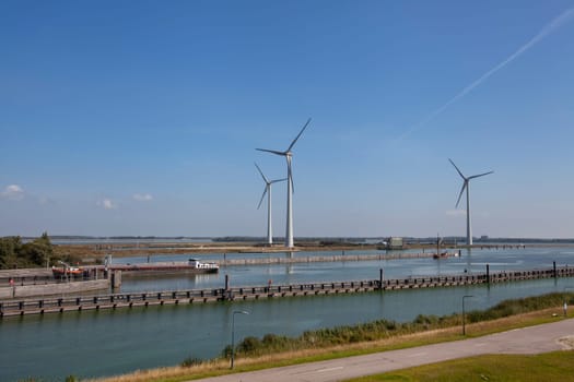 Krammersluizen lake krammer. Drone photograpy from the delta works in Zeeland in the Netherlands