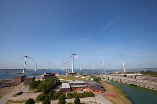 Krammersluizen lake krammer. Drone photograpy from the delta works in Zeeland in the Netherlands