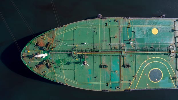 Aerial view oil tanker ship at the port, import export business logistic and transportation