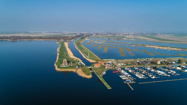 Traditional dutch windmills at sunny day , Netherlands. Nature background