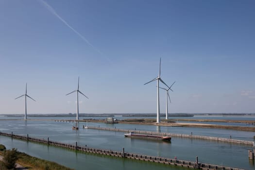 Krammersluizen lake krammer. Drone photograpy from the delta works in Zeeland in the Netherlands